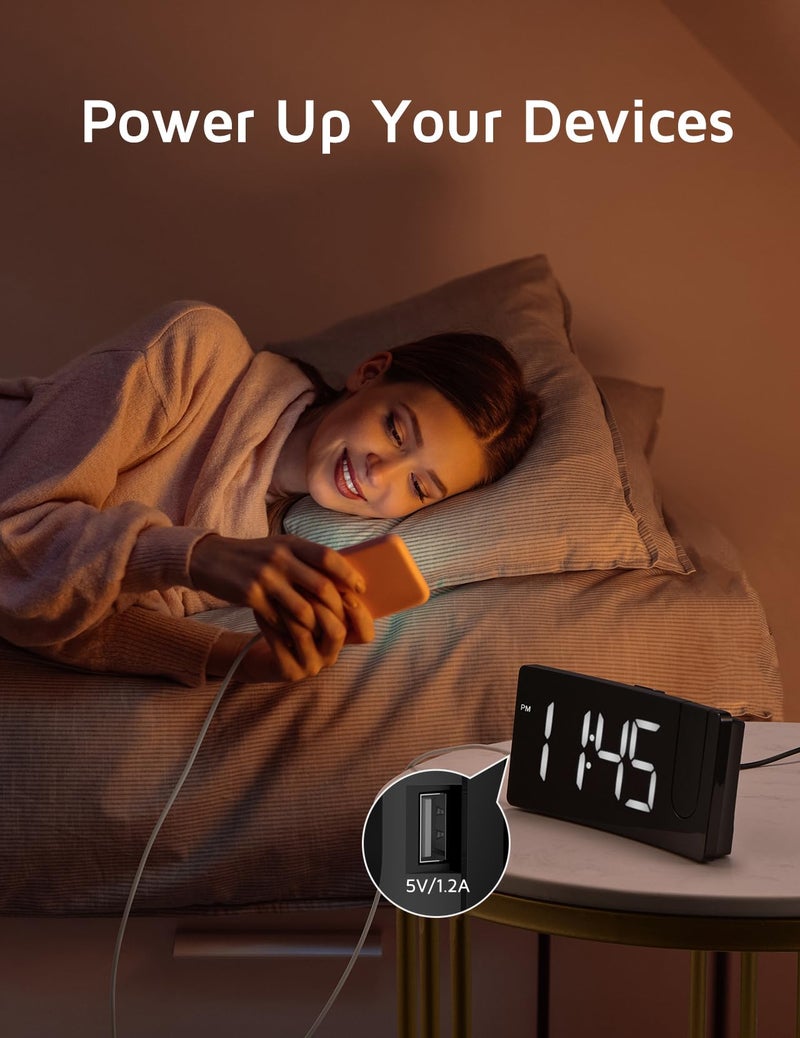 GOLOZA ساعة منبه رقمية مع جهاز عرض قابل للدوران 180 درجة سطوع 3 مستويات باهتة شاشة LED واضحة شاحن USB حجم تدريجي 9 دقائق قيلولة بعد الظهر 12/24 ساعة منبه رقمي لغرفة النوم - Image 4